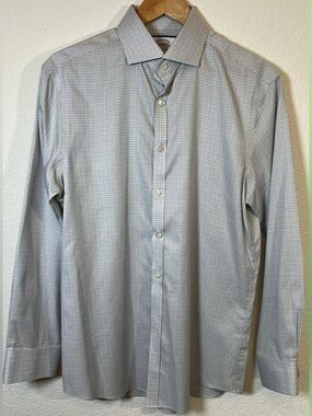 Charles Tyrwhitt Light Blue and White Checked Dress Shirt